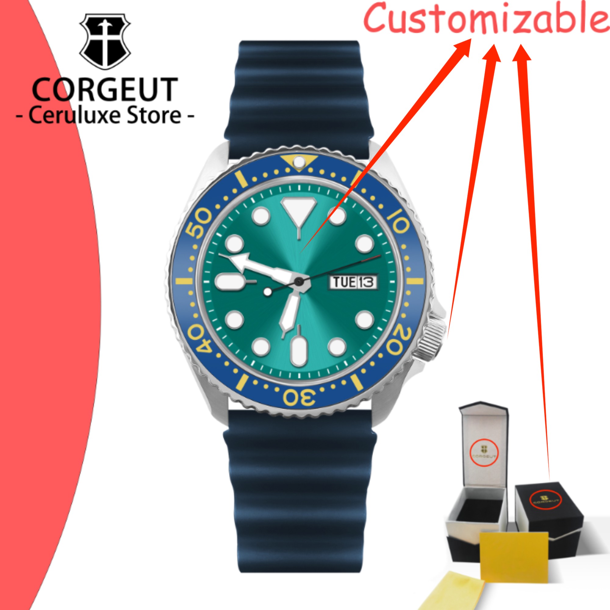 Waterproof Diving Watch - นาฬิกาดำน้ำวินเทจโลโก้แบบกำหนดเอง นาฬิกาผู้ชายระบบกลไก กันน้ำ 100 เมตร เรืองแสง