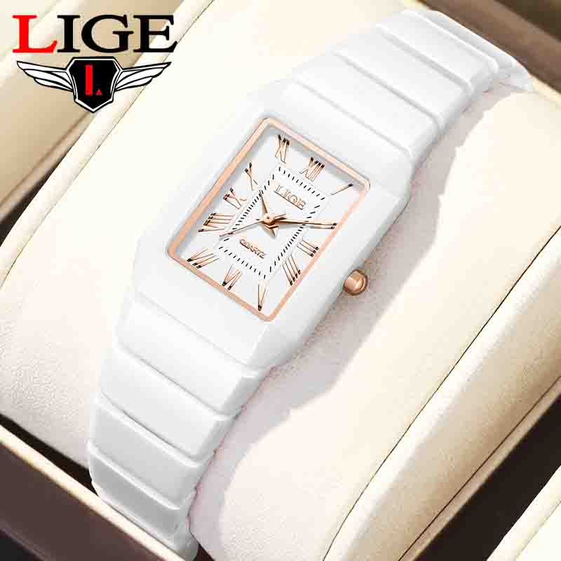 Luxury Ceramic Watch - LIGE นาฬิกาผู้หญิงนาฬิกาข้อมือแบรนด์เซรามิคแฟชั่นควอตซ์หรูหรากันน้ำวินเทจนาฬิกาบางเฉียบสำหรับผู้หญิงเรโลจ เด มูเยร์