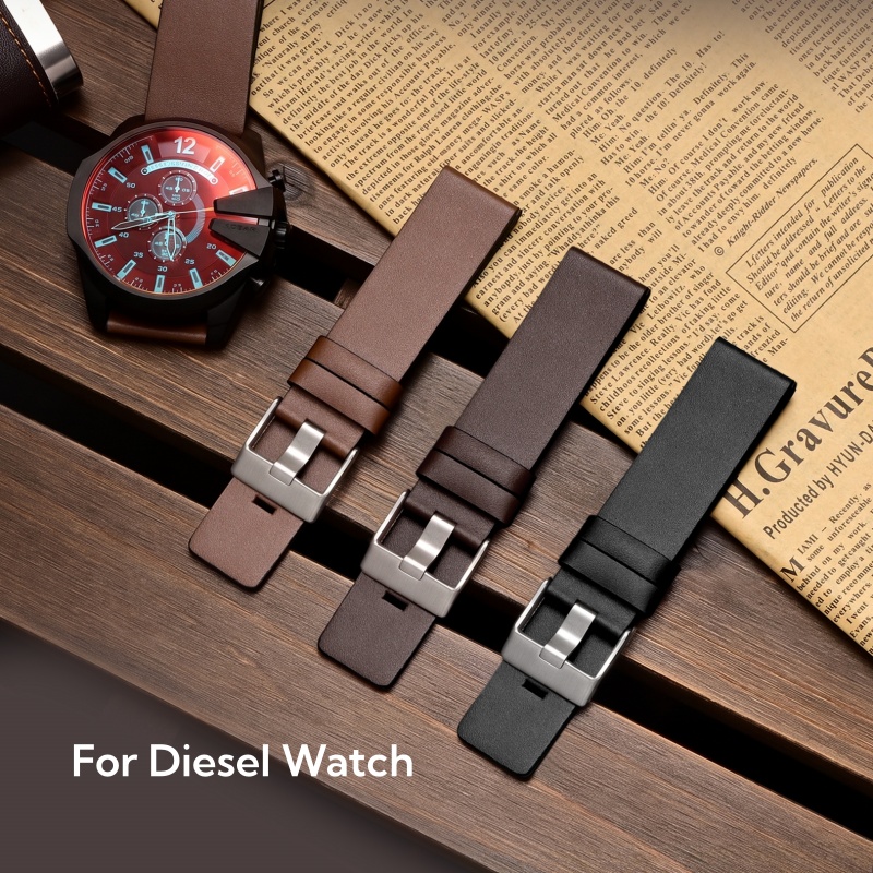 Diesel Watches Smartwatch - สายนาฬิกาหนังลายพินสำหรับผู้ชาย สายเปลี่ยนสำรอง นุ่มสบาย สำหรับนาฬิกาหน้าปัดใหญ่ของ Diesel ขนาด
