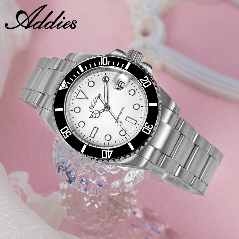 Luxury Ceramic Watch - นาฬิกาข้อมือผู้หญิง ADDIES รุ่น GM12 ขอบหน้าปัดเซรามิก สายสแตนเลสสตีล
