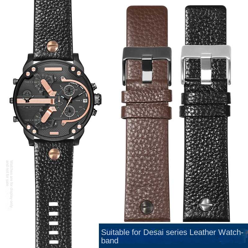 Diesel Watches Smartwatch - สายนาฬิกาหนังวัว DZ7350 DZ7312แท้สำหรับ DZ7257ดีเซล DZ4323สายรัดนาฬิกาหนังแท้สำหรับผู้ชายหน้าปัดขนาดใหญ่