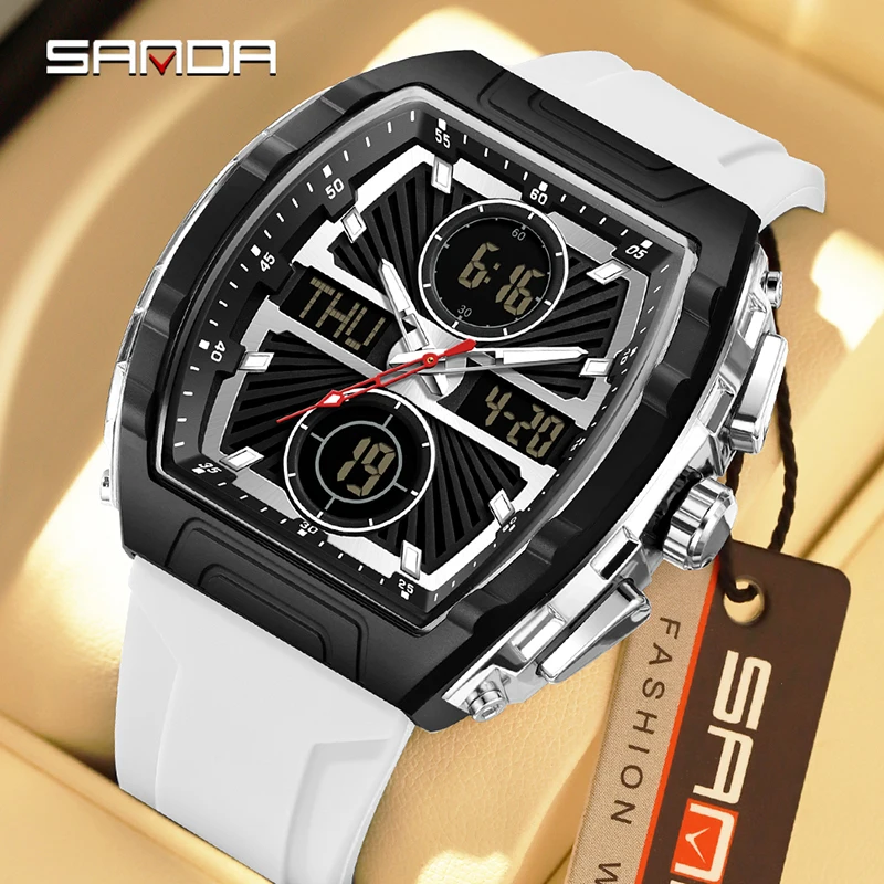 Smartwatch Trending Watches For Men - SANDA เทรนด์แฟชั่นนาฬิกาผู้ชายหน้าปัดขนาดใหญ่นาฬิกาปลุกกันน้ำซิลิโคนนาฬิกาอิเล็กทรอนิกส์นาฬิกาดิจิตอลมัลติฟังก์ชั่นนาฬิกาผู้ชาย