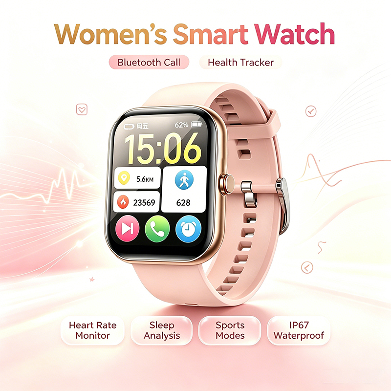 Smartwatch Ladies Watches For Women - สมาร์ทวอทช์สำหรับผู้หญิง รองรับการโทรผ่านบลูทูธ ตรวจวัดอัตราการเต้นของหัวใจและติดตามการนอนหลับ มาตรฐานกันน้ำ IP67 ติดตามการออกกำลังกายและฟิตเนส
