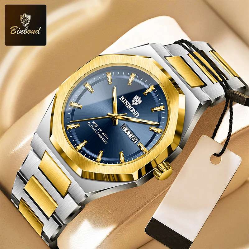 Smartwatch Trending Watches For Men - นาฬิกาควอตซ์ BINBOND แฟชั่นทันสมัยสำหรับผู้ชาย สายสแตนเลส กันน้ำ นาฬิกาลำลอง