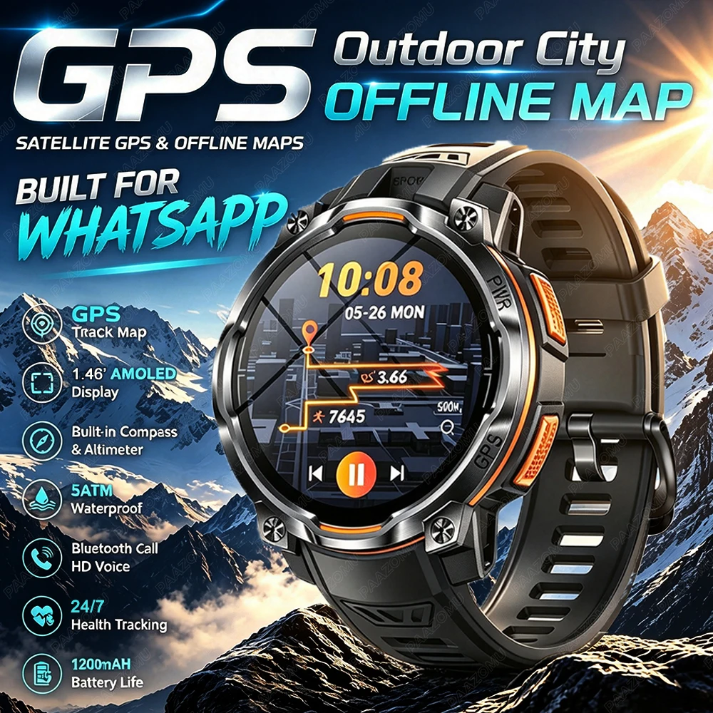 Smartwatch Watch Whatsapp - สมาร์ทวอทช์ GPS รุ่นใหม่ปี 2026 พร้อมแผนที่ออฟไลน์สำหรับผู้ชาย กันน้ำสำหรับกิจกรรมกลางแจ้ง