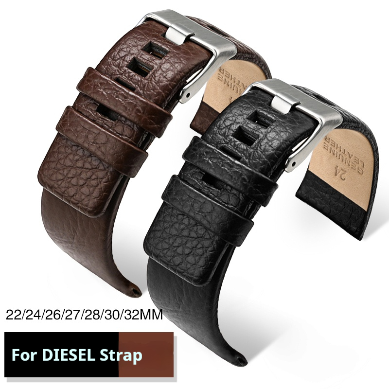 Diesel Watches Smartwatch - สายหนังแท้สำหรับดีเซล DZ7312 DZ7314 ผู้ชายสีดำสีน้ำตาลหนังวัวสายนาฬิกาสร้อยข้อมือ 22 มม.24