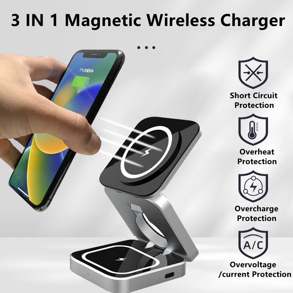 Smartwatch Apple Watch - เครื่องชาร์จไร้สายแม่เหล็กแบบพับเก็บได้ยืน Magnet สถานีชาร์จอย่างรวดเร็วสำหรับ Samsung S25 S24