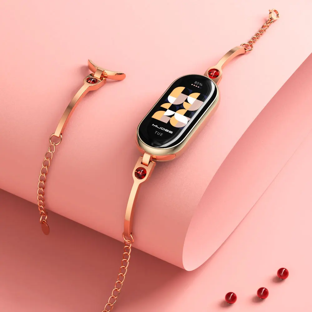 Smartwatch Watches Girls - สายรัดสํารองสแตนเลสสําหรับ Xiaomi Mi Band 8, สายรัดข้อมือสําหรับผู้หญิง,