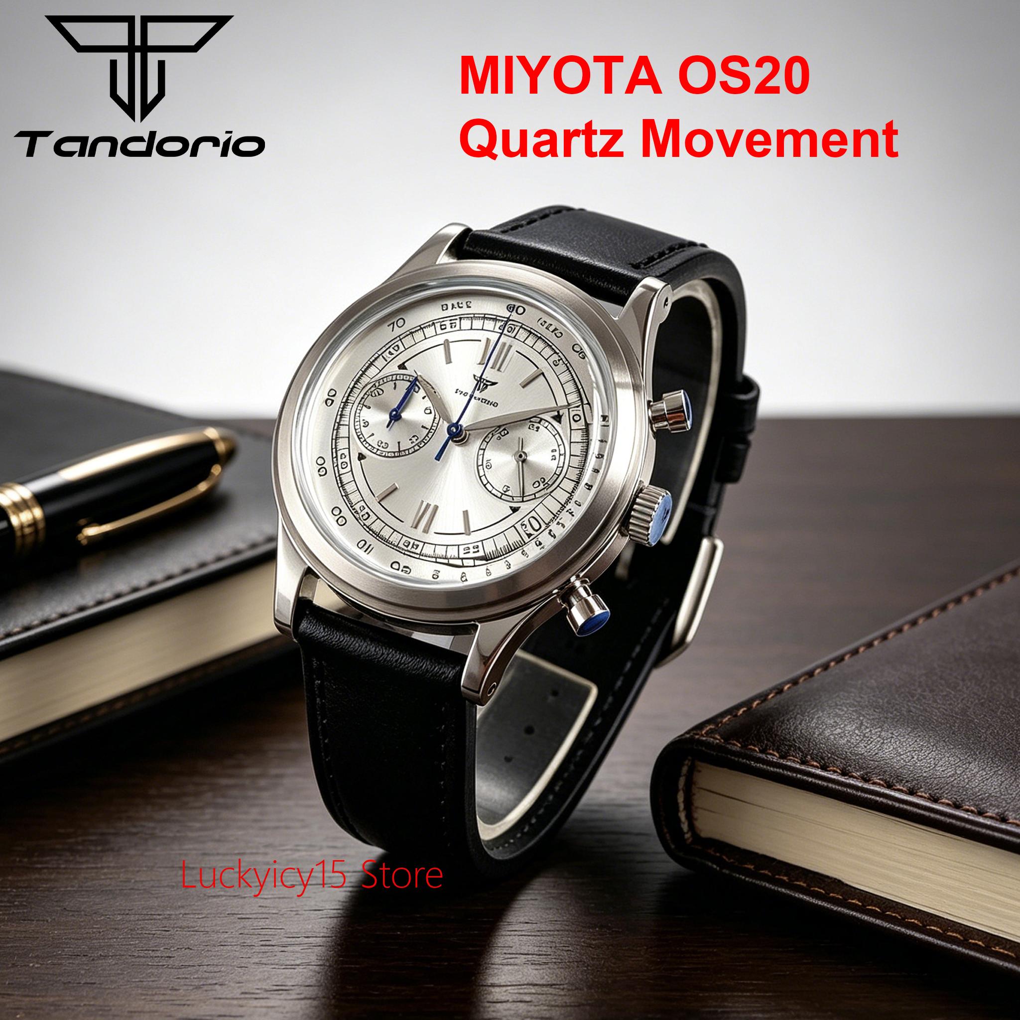 Vintage Digital Watch - นาฬิกาควอตซ์วินเทจสำหรับผู้ชาย MIYOTA OS20 มัลติฟังก์ชั่นโครโนกราฟกระจกมิเนอรัล 38 มม.