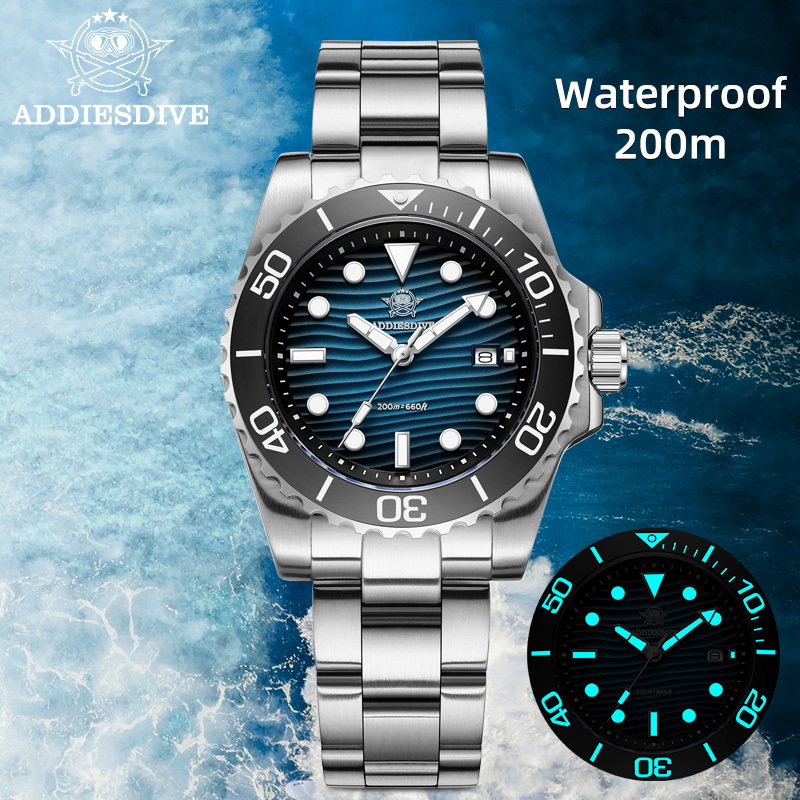 Waterproof Diving Watch - นาฬิกาควอตซ์ ADDIESDIVE รุ่น 2115 สำหรับผู้ชาย หน้าปัดสีทราย