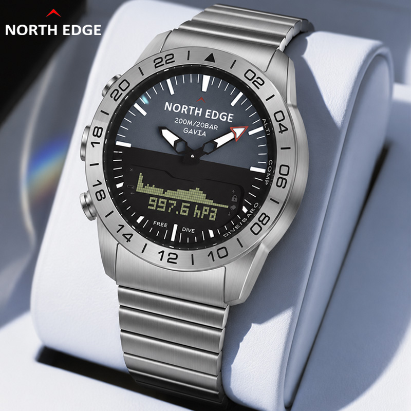 Smartwatch Army Watches For Men - NORTH EDGE นาฬิกาดำน้ำสำหรับผู้ชายทหารกองทัพหรูหราเหล็กเต็มรูปแบบสมาร์ทวอทช์เข็มทิศเครื่องวัดระยะสูงบารอมิเตอร์นาฬิกาดิจิตอลกันน้ำ 200 ม